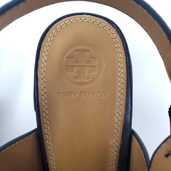 Tory Burch Everly 65MM Heeled Sandals Soft Calf Leather Black 60222 Size US 9 - Picture 9 of 10
